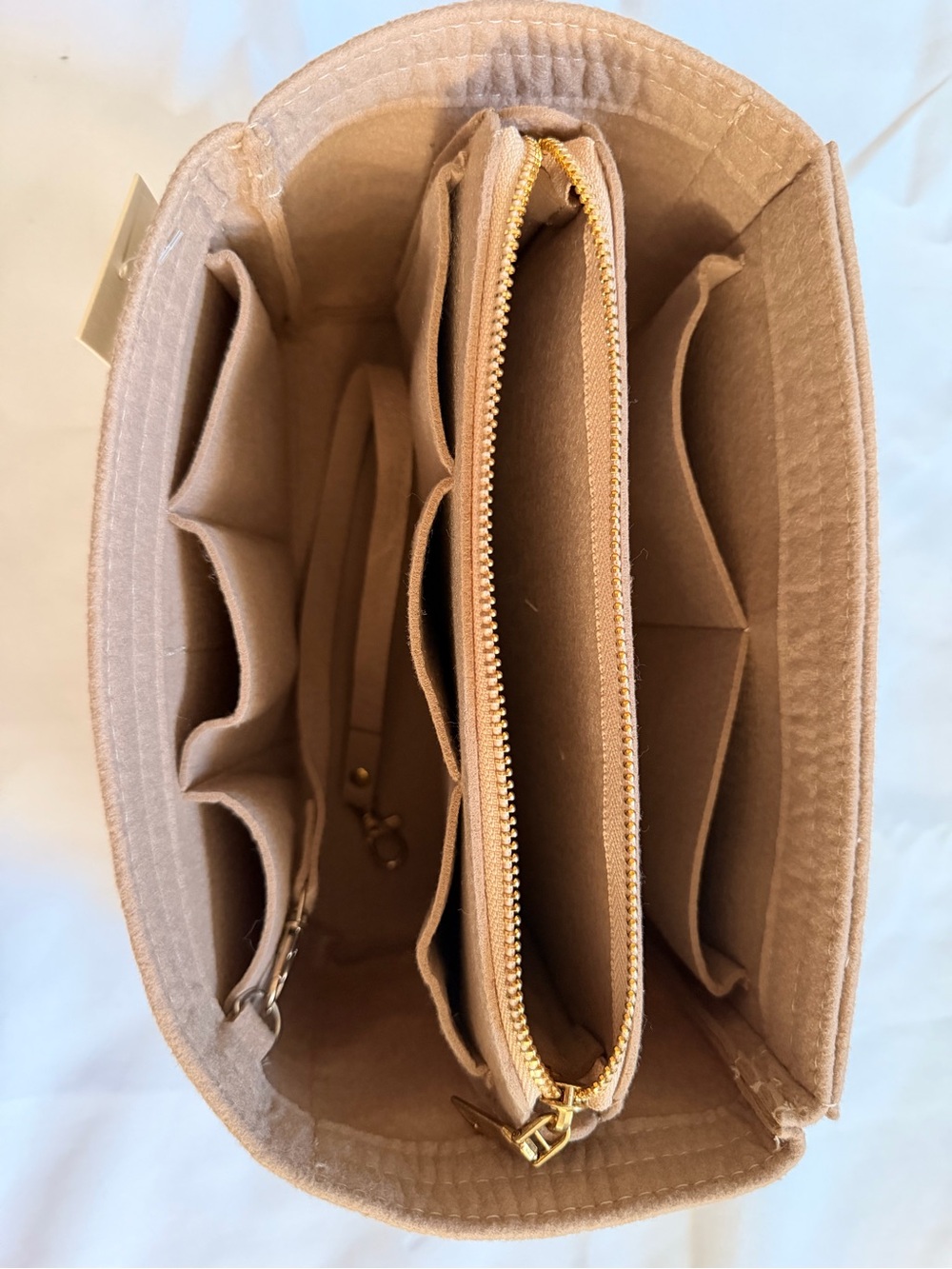ZTUJO Felt Purse Organizer Insert Liner Shaper Tan Camel NWT Multiple Pockets - Picture 6 of 6